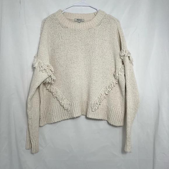 Madewell Montford Fringe‎ Pullover Sweater, Pearl Ivory, Size L, Women’s Cropped - Picture 4 of 11
